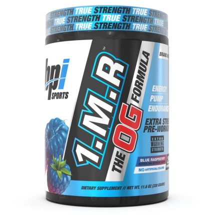 1.M.R™ OG Pre Workout product container featuring vibrant packaging by BPI Sports for energy and focus.