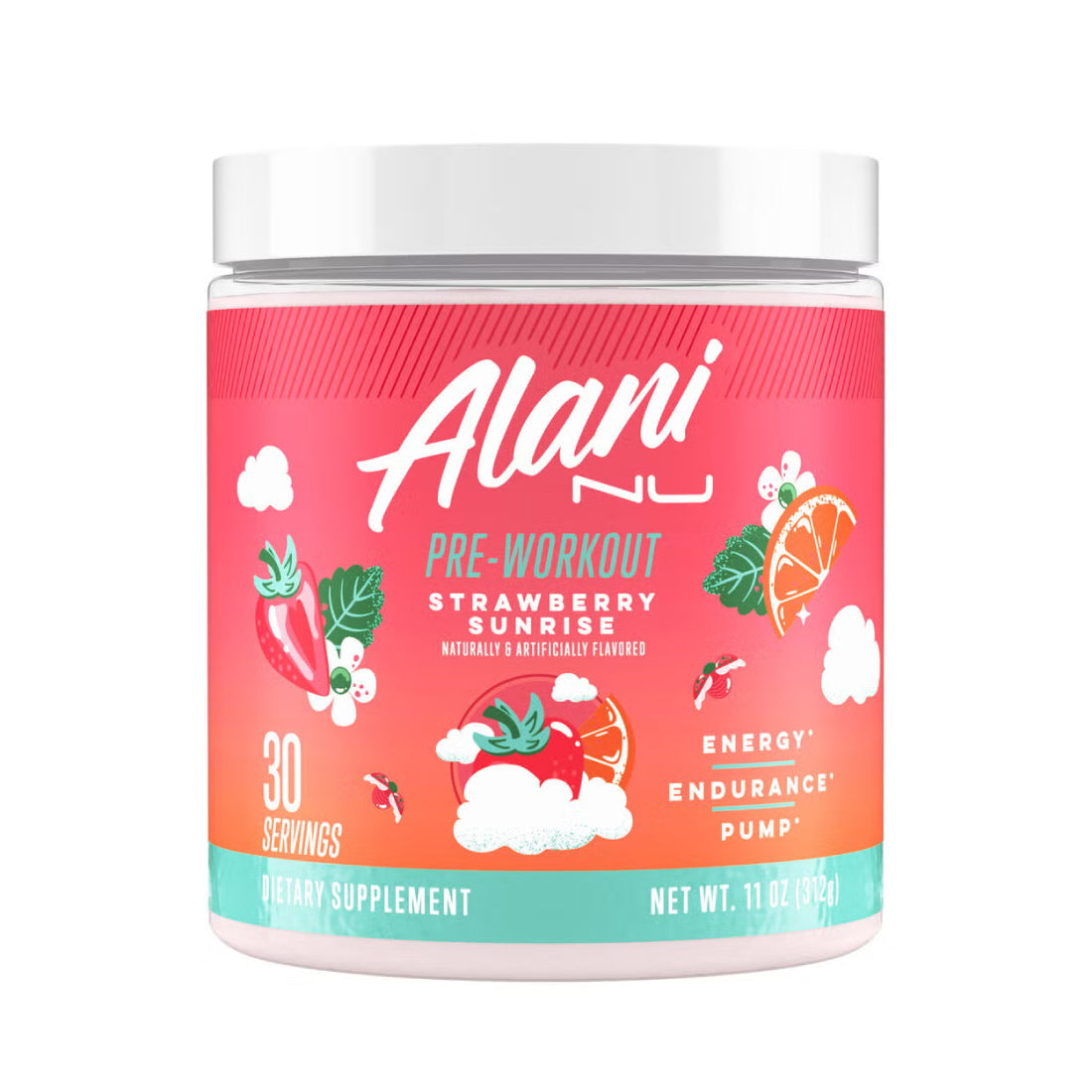 AlaniNu_PWO_StrawberrySunrise_Front Alani Pre-Workout - Image 1