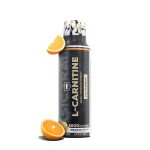 L-Carnitine supplement bottle with orange slices on a white background