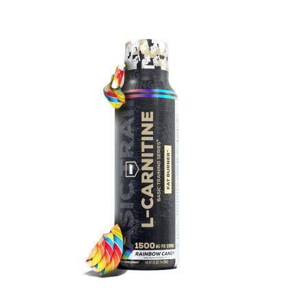 Black supplement bottle with colorful candy on a white background