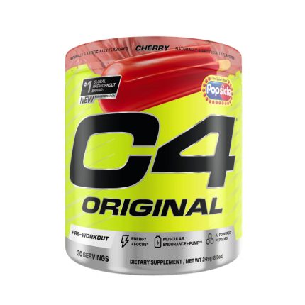 C4 Original pre-workout supplement container with cherry flavor on a white background