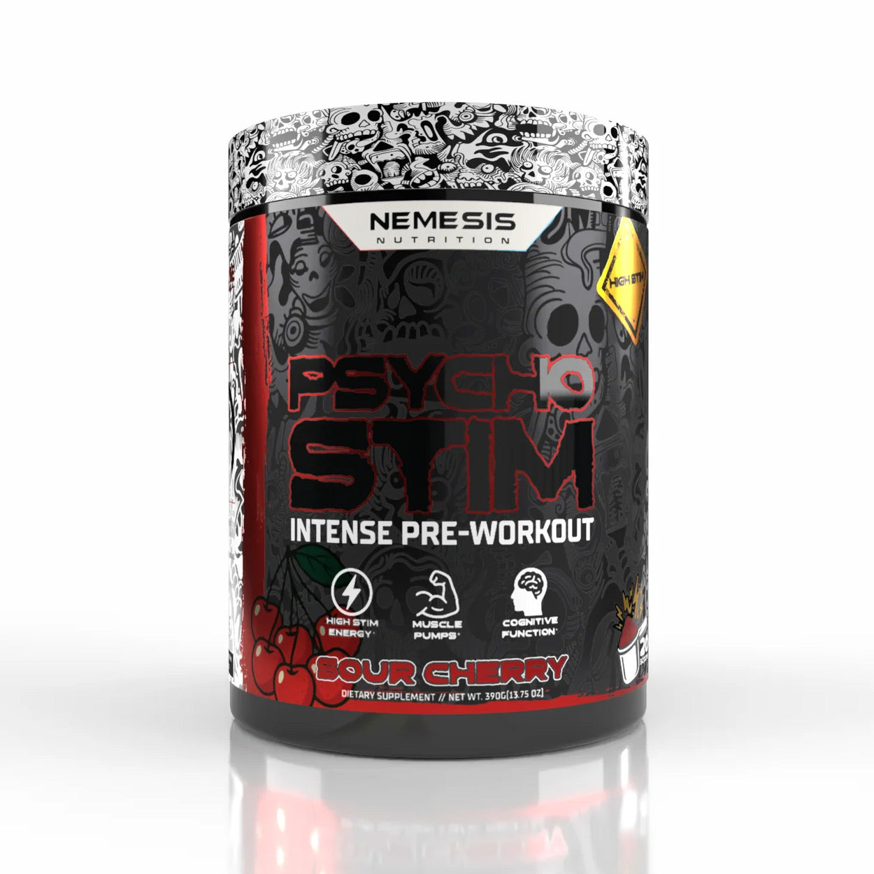 Nemesis-SourCherry-FrontMockup-Camera Psycho Stim Pre Workout - Image 1