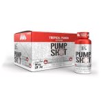 Packaging for 5% Nutrition Pump Shot in a 12 pack, displaying Tropical Punch flavor and product details.