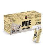 MRE protein shake packaging with a box and single serving packet on a white background