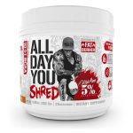 5% Nutrition All Day You Shred BCAA Blend container with Rich Piana branding
