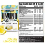 MuscleSport Amino + Hydration supplement container with label and ingredients list.