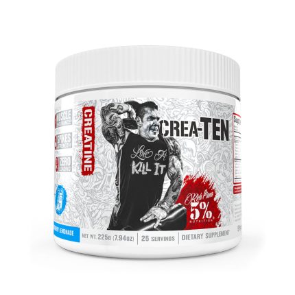 Crea-Ten by 5% Nutrition in white container showing creative design, featuring the product title and highlighting muscle performance and energy optimization.