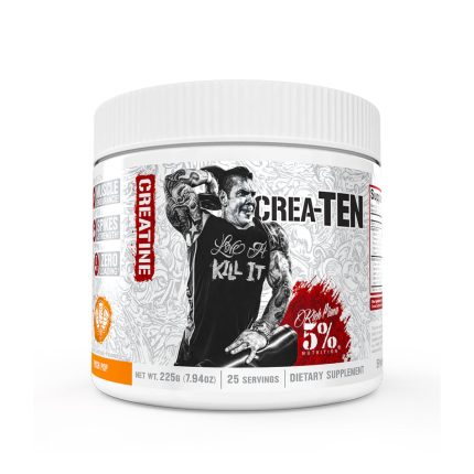 Crea-Ten by 5% Nutrition showcased in a white container design with creative graphics, emphasizing its energy-boosting benefits for athletes.