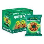 Green packaging of Protein Pretzels with a close-up of a single package on a white background