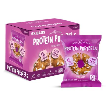 Box of Protein Pretzels with a single packet on a white background
