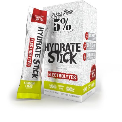 5% Nutrition Hydration Sticks Lemon Lime flavor packaging showcasing convenient on-the-go electrolytes.